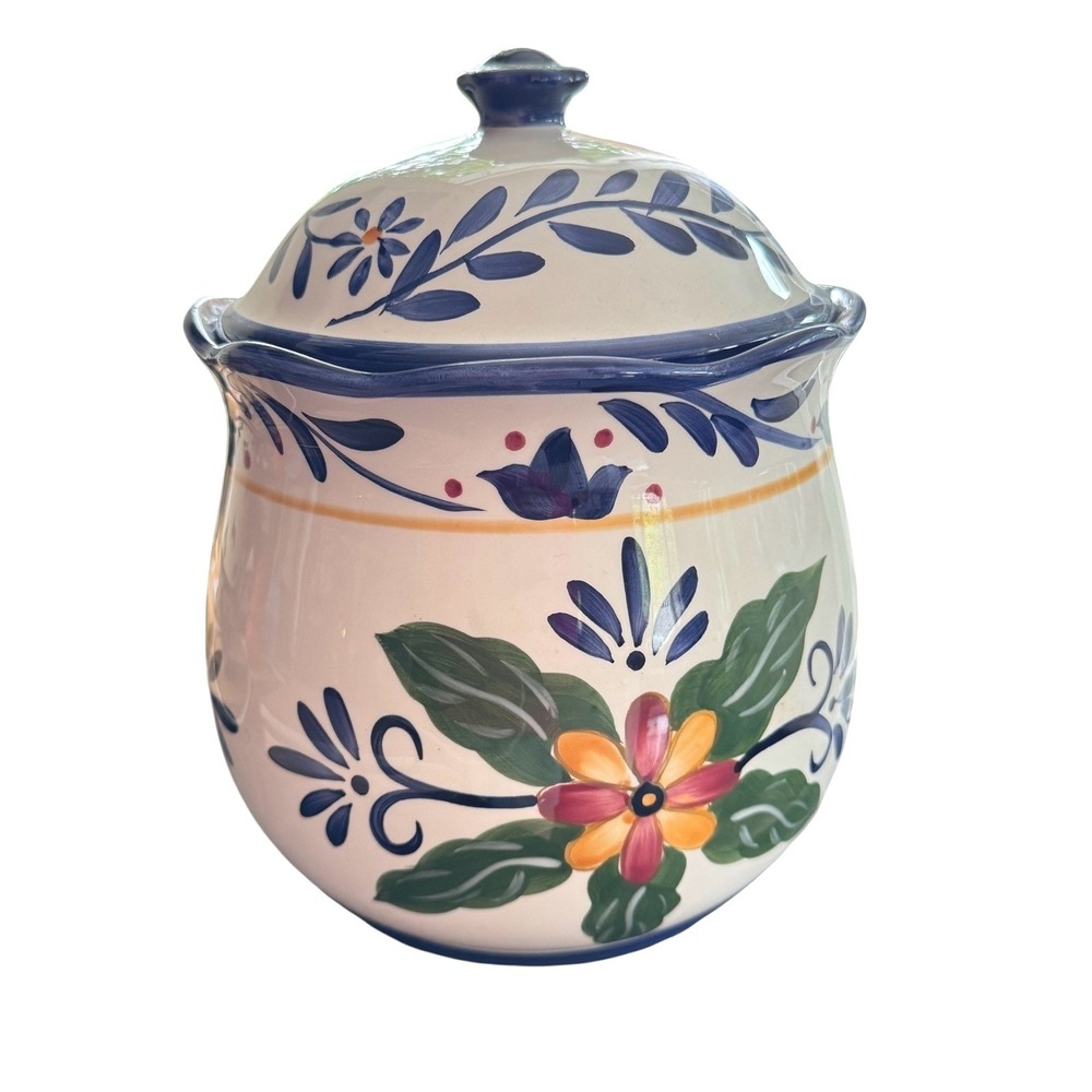 Whole Home Talavera Ceramic Floral Cookie Jar Canister with Lid Blue White Multi